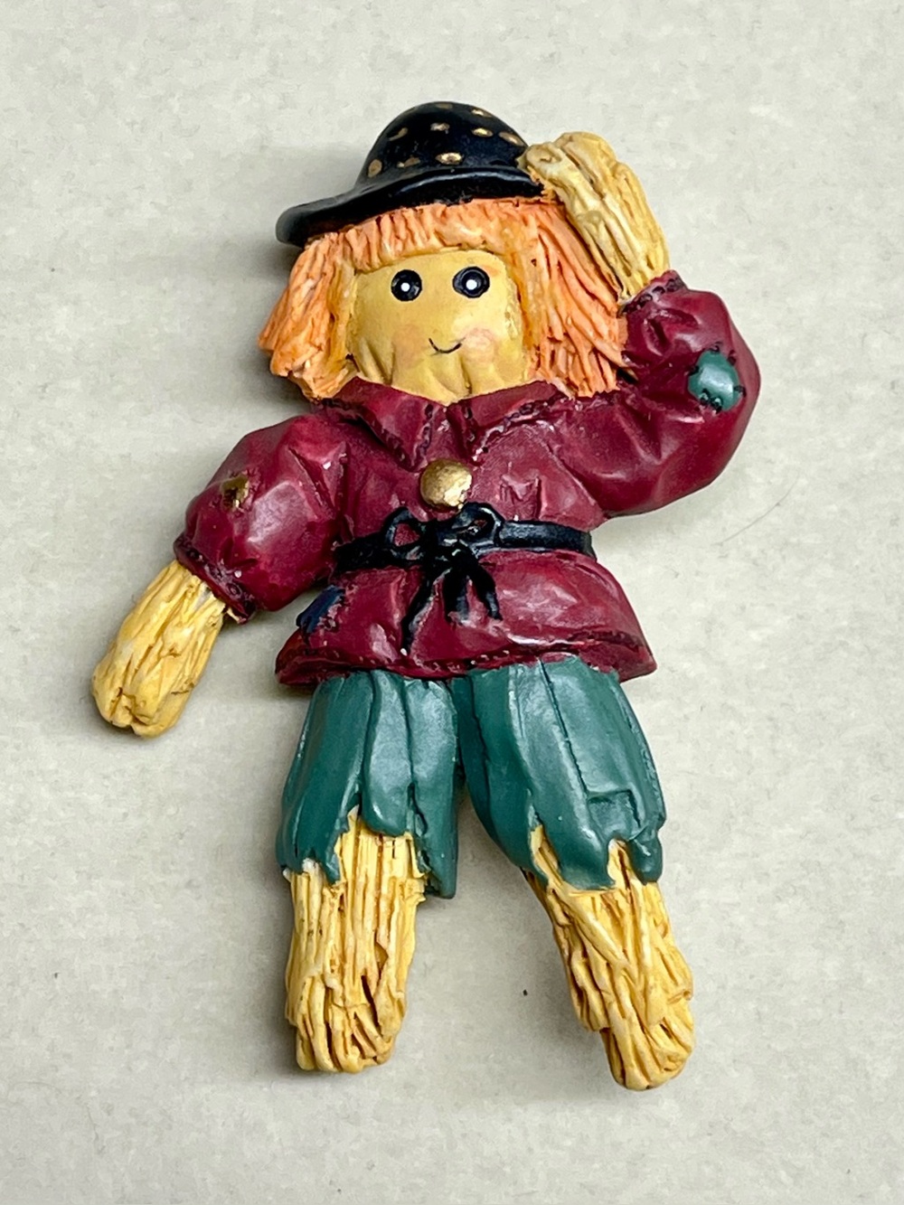 Vintage Scarecrow Brooch Pin Hand Painted Resin Fall Autumn